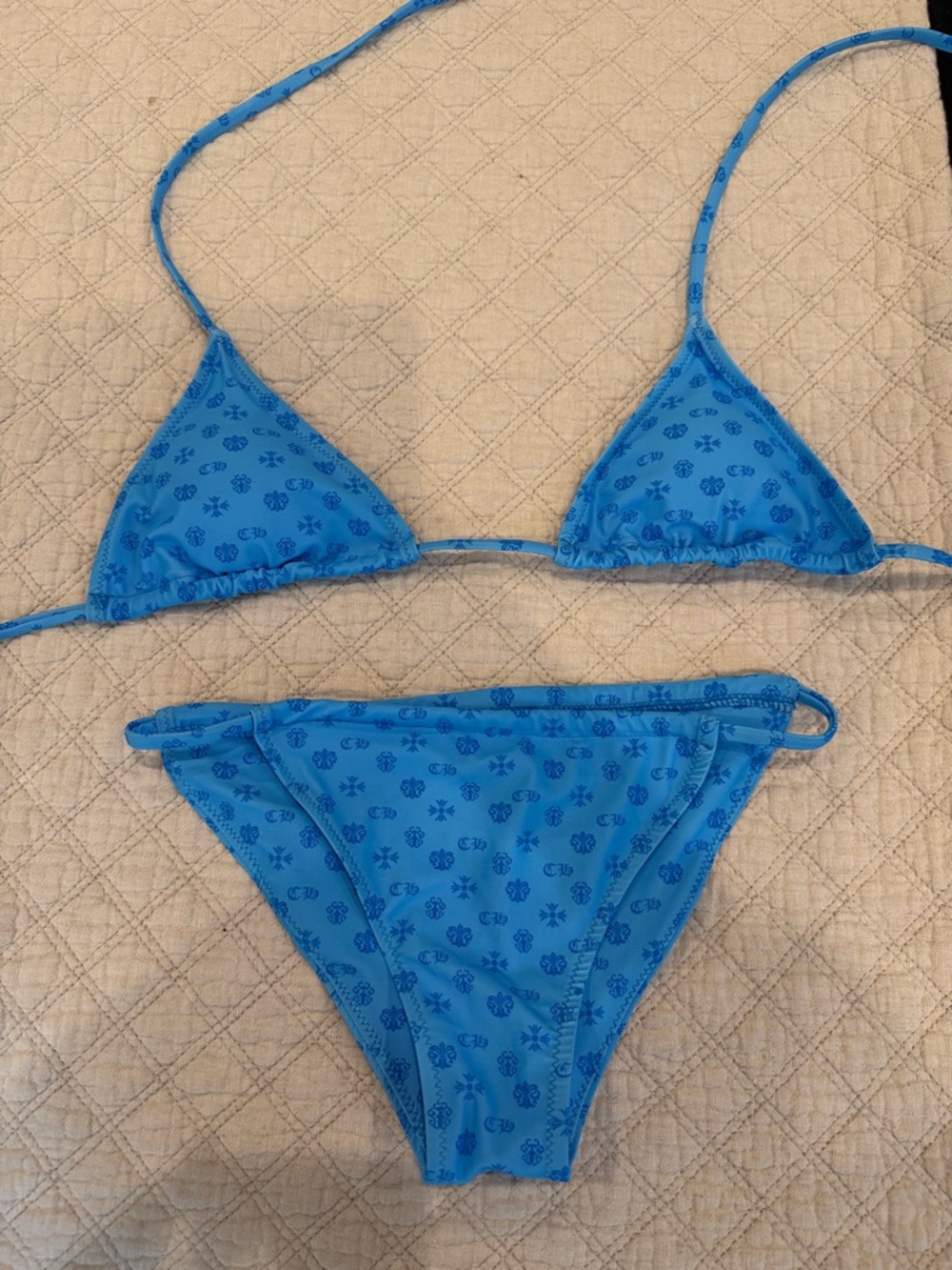 Blue Printed Triangle Bikini Set
